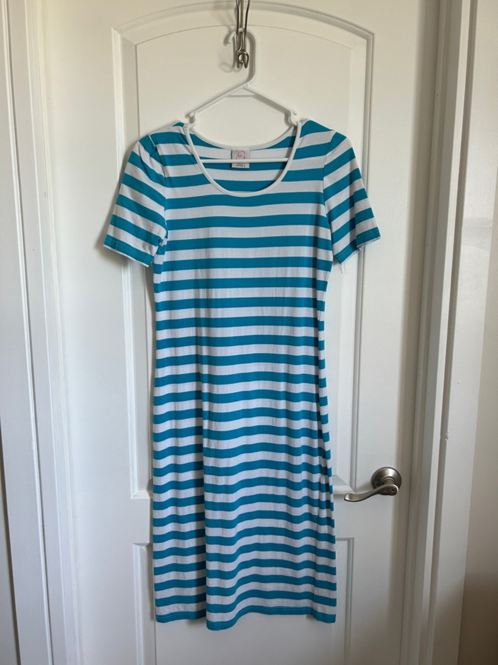 EVIE Teal and White Striped Midi Dress